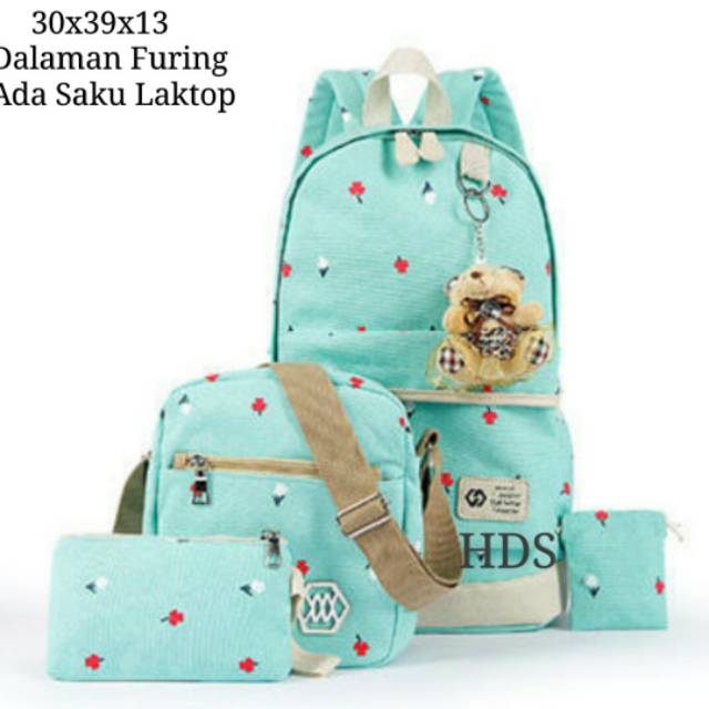 Ransel 4in1 motif bunga TULIP BIASA /tas backpack Anak satu set murah