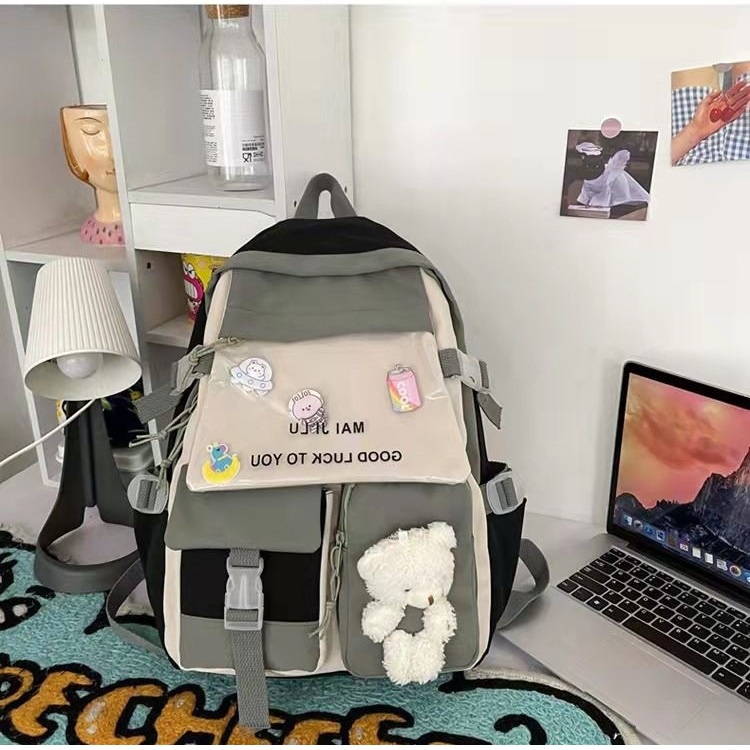 BJ28038 - BLACK/GREEN/PINK/YELLOW - TAS RANSEL BACKPACK BONEKA KOREA WANITA FASHION IMPORT MODIS ELEGAN TERMURAH TERLARIS TERBARU BAGSTORE JAKARTA TAS BATAM JT8038 BQ3431 GT1972 LT2098 CR7858 EL4256 MIRIP ZC4380