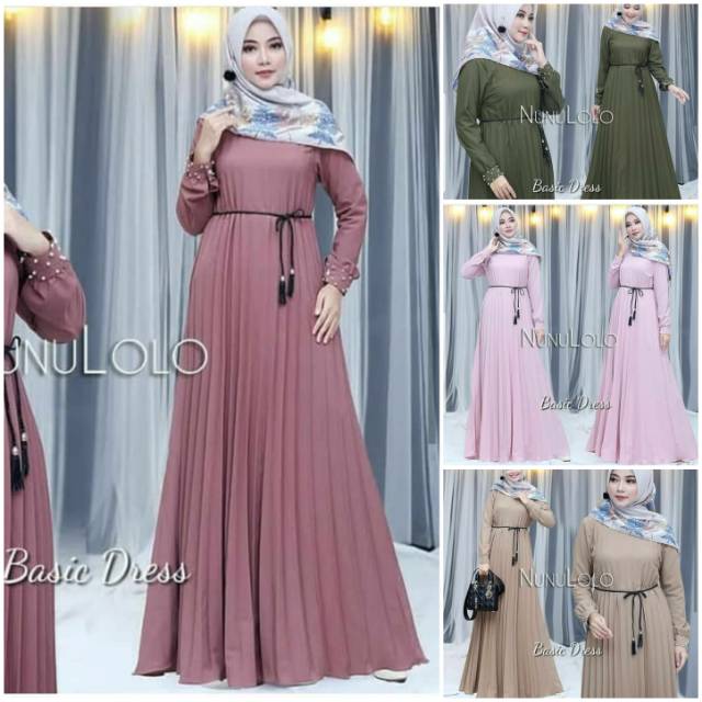 Gamis polos moscrepe nunulolo plisket