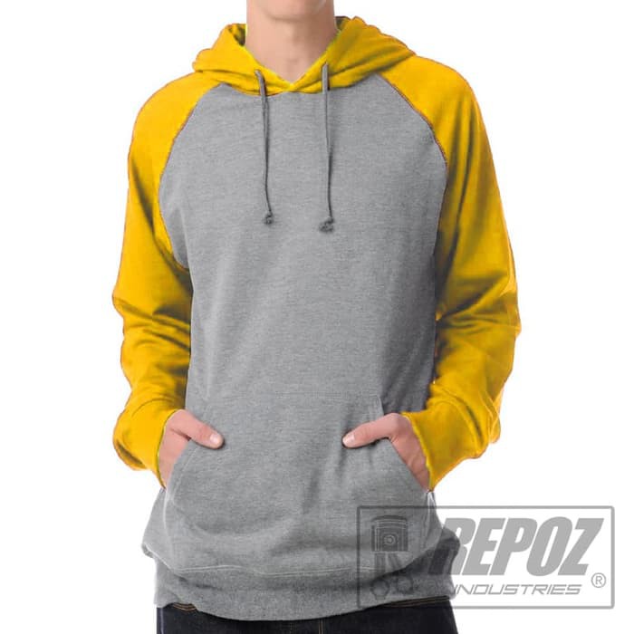 Jaket Polos Hoodie Abu Abu Kuning