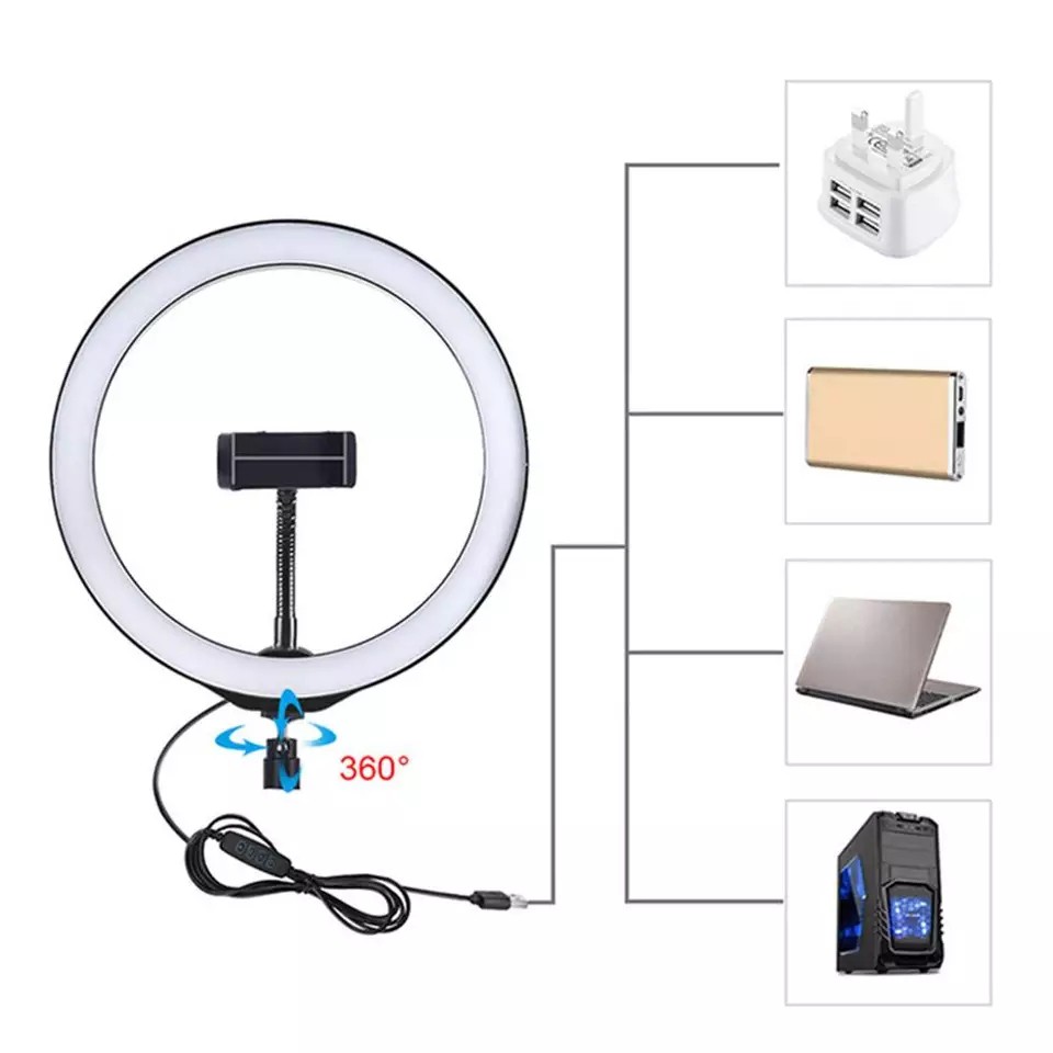 Paket Ring Light Led Lampu 20cm + Tripod 2.1M Make Up Vlog Lampu Ring light [Qtop.id]