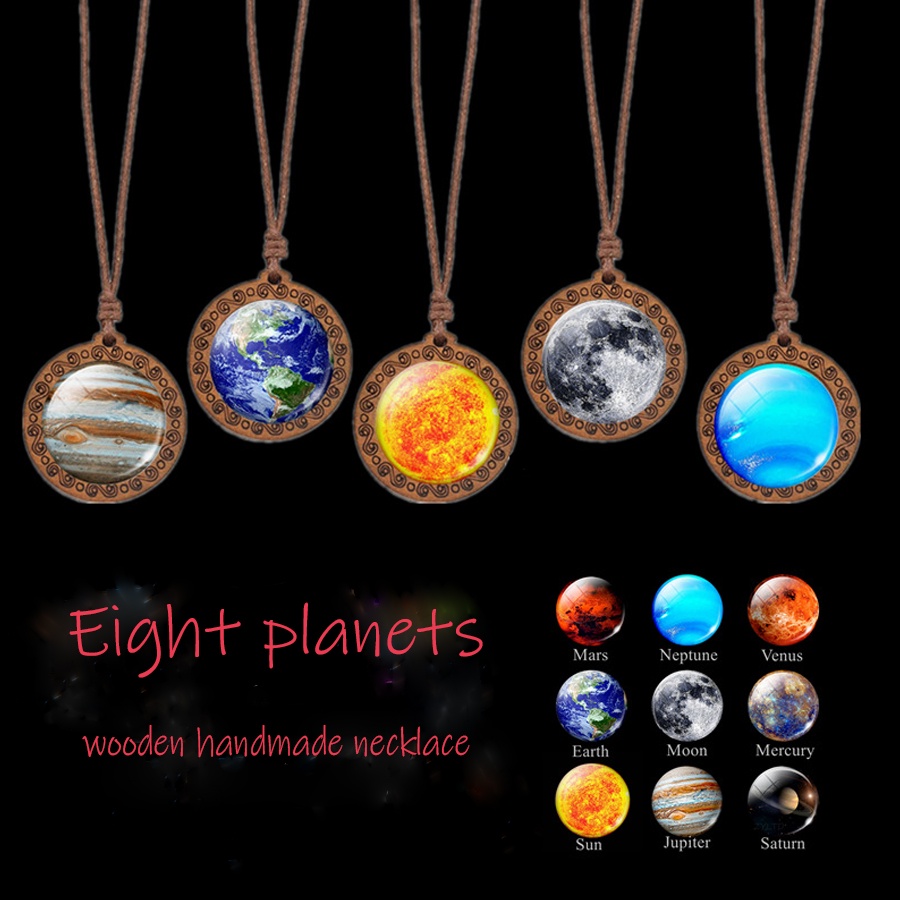 2022 Kalung Liontin Planet / Bulan / Tata Surya Bahan Kayu Untuk Hadiah