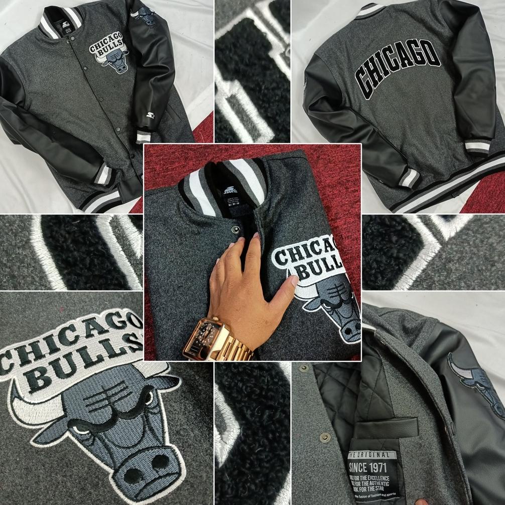 Varsity Jacket Wool Leather Nba Bulls Vintage Mitchell And Ness Heavy Weight Jaket Kulit