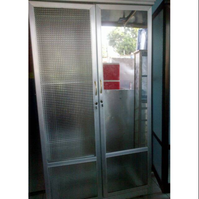 Lemari Pakaian Aluminium Frame Putih Kaca Es 2 Pintu