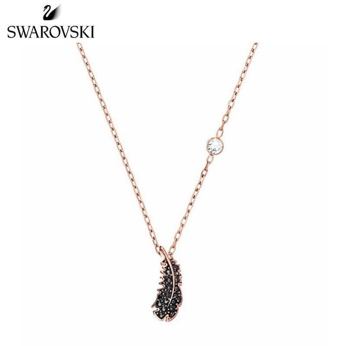 SWAROVSKI FEMALE BLACK FEATHER LEAVES CRYSTAL PENDANT NECKLACE