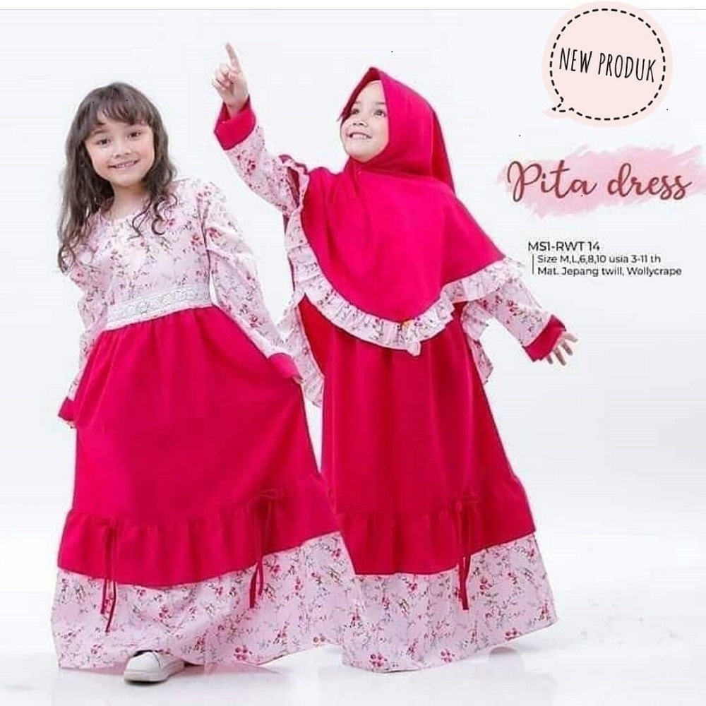PITA SYARI KIDS / Dress Anak Wanita Terbaru 2021 / Dress Syari Anak Set Khimar / Pakaian Anak Peremp