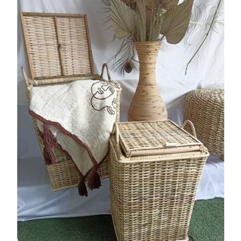 Keranjang Baju Kotor Bahan Rotan Tutup / Laundry Basket Rottan