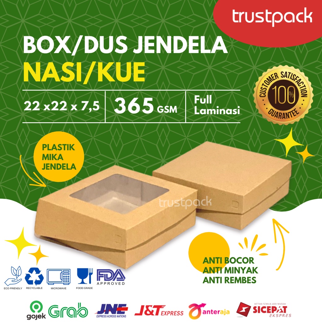 Dus Kraft Coklat 22x22x7.5 Laminasi// dus roti/ dus nasi / box JENDELA