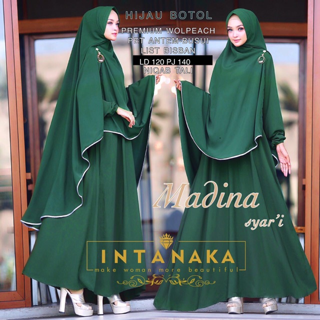 MADINA syari set XXL gamis dress maxi longdress busui khimar niqob intanaka