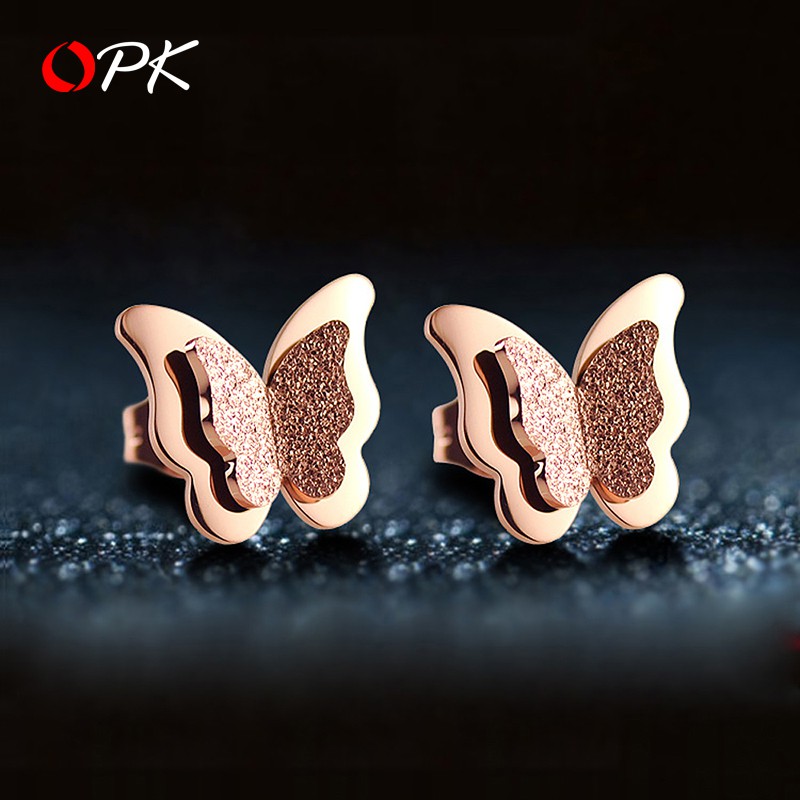 OLEVS Anting wanita Tusuk Stud earring Pola Kupu-kupu Warna  Rose Gold Gaya Chic Retro Anting-anting-1