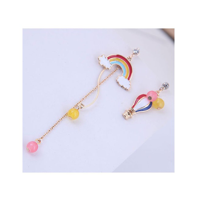 LRC Anting Tusuk Fashion Color Parachute Rainbow Asymmetric Stud Earrings A60084