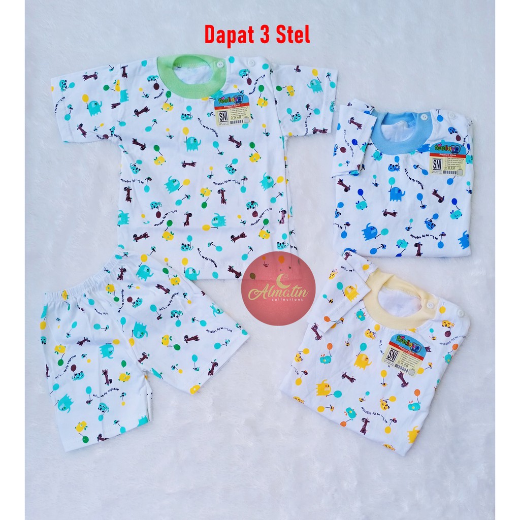 Setelan Baju Bayi Pendek Motif 0 - 12 Bulan SNI SAFFENDA