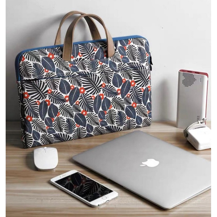 Tas Laptop Softcase Jinjing Macbook Leaves Printed 14 15 inch