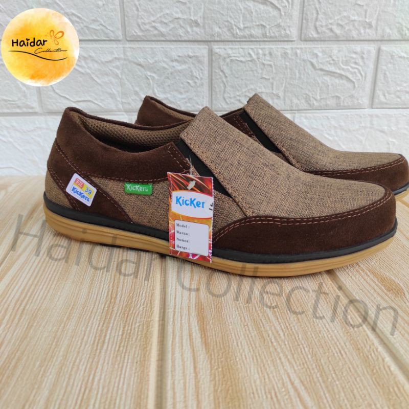 Sepatu Pria Kulit Premium Sintetis Slip On Kasual Cowok Casual Sol Karet Suede Nubuck