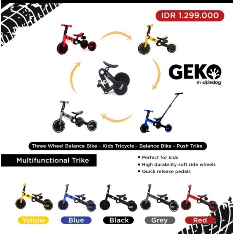 Sepeda Geko 5in1 Balance Bike With Stick / Sepeda Anak Roda Tiga / Geko 5 in 1
