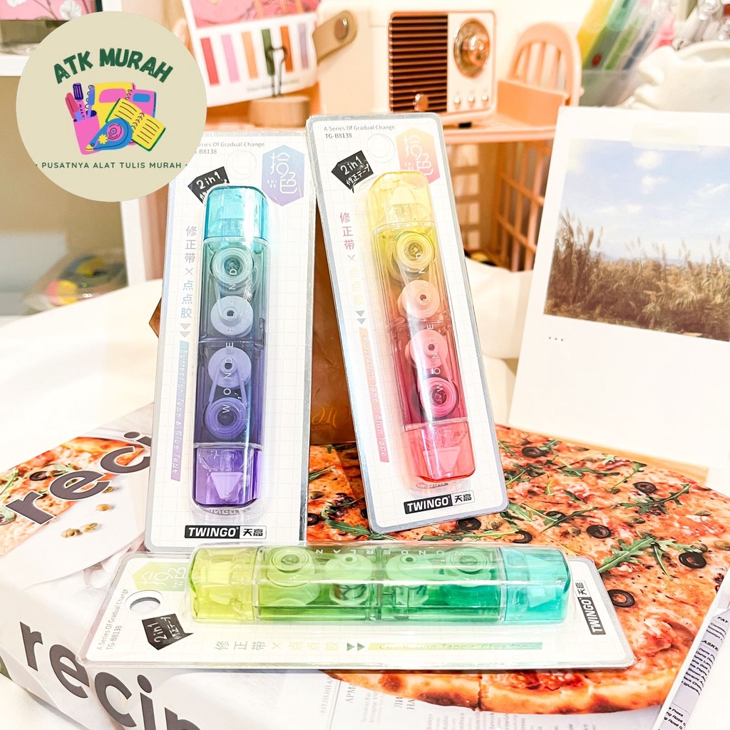 

twinggo 2 in 1 set correction tape dan glue tape TG-B8138 tipe x kertas lucu alat tulis kantor imut kado unik souvernir cod