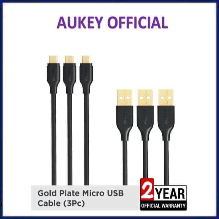 Aukey CB-MD3 Cable 3 in 1 Micro USB 2.0 Gold Plate Isi 3 PCS CBMD3