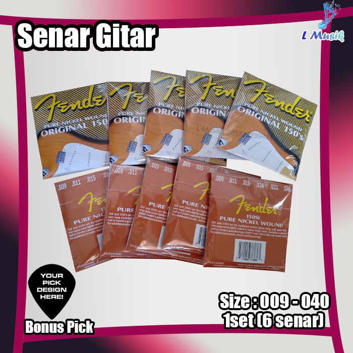 SENAR GITAR ELEKTRIK FENDER 150'S 1 SET UKURAN 009-040 (LOKAL PREMIUM)  -FENDER ORIGINAL PURE NICKEL WOUND  GUITAR STRINGS