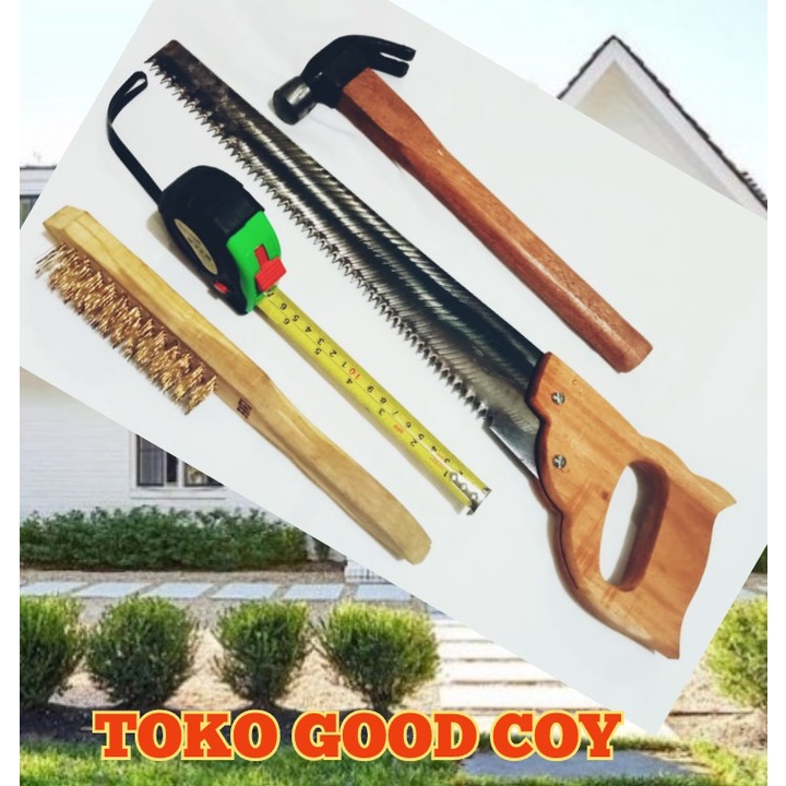 Gergaji Kayu + Sikat Kawat + Roll Meter + Palu Besi ( isi 4pcs )(No.17)