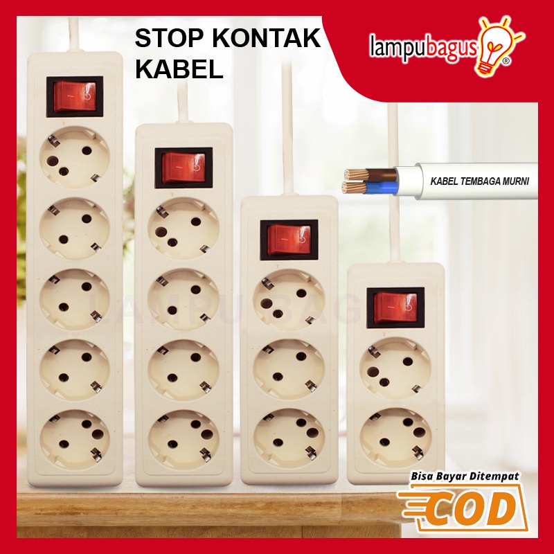 Stop Kontak + Kabel 2/3/4/5 Lubang 1.5/3/5 Meter Colokan Kabel Listrik SNI
