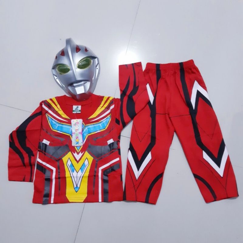 Setelan Baju Celana Topeng Ultraman Kostum Cosplay Anak Kaos Ultramen