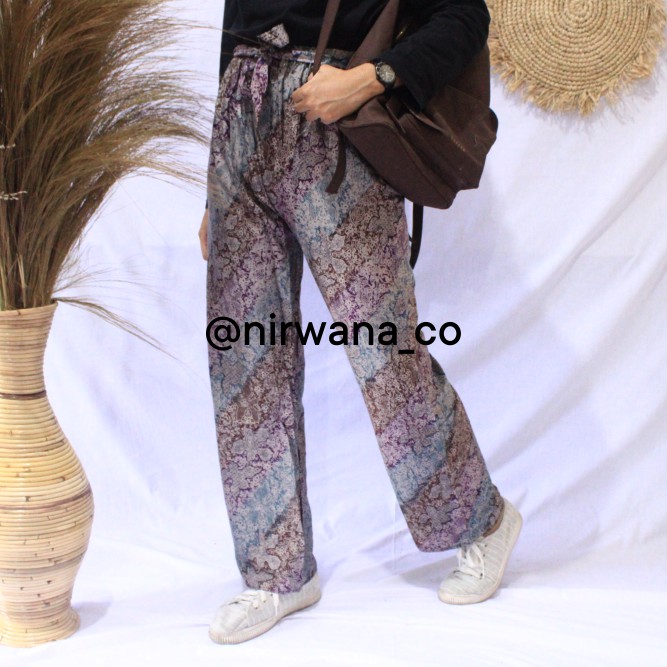 CELANA PANJANG WANITA - CELANA BAHAN RAYON - CELANA KULOT WANITA MOTIF DAUN JEMANI WARNA WARNI 5.0