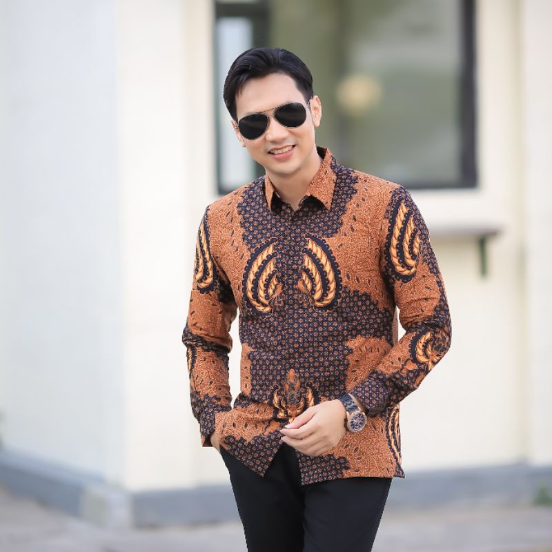 BATIK BOLO DEWO Motif Habibie Hem Atasan Kemeja Baju Batik Pria Lengan Panjang Lapis Furing