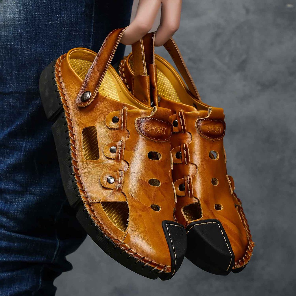 Sepatu Sandal  Casual Pria  Bahan Kulit Asli Lembut Ukuran 