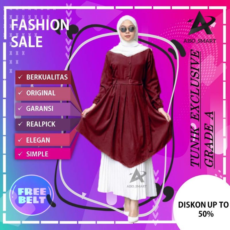 Atasan Tunik Wanita Remaja Terbaru 2021 Kekinian Polos Belt Jumbo Wanita Murah Berkualitas Dzuvia 8