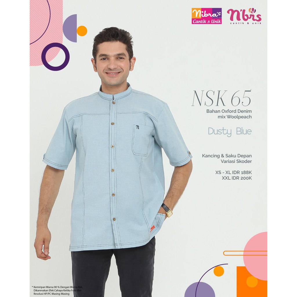 NIBRAS SARIMBIT 65 DUSTY BLUE SERAGAM BAJU COUPLE KELUARGA MUSLIM LEBARAN 2020 NBRS TERBARU BISA COD