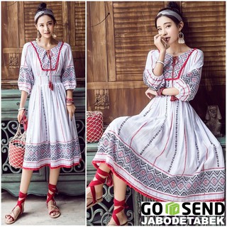  Baju  Midi Dress Boho  Bohemian  Etnik Wanita Pantai  Bangkok 