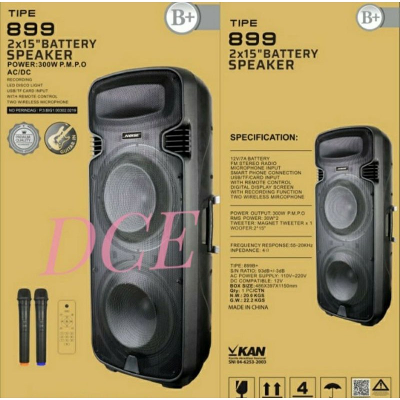 Speaker Portable NOISE 899 B+ 2x15inch Bluetooth