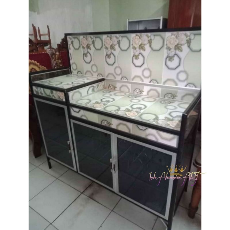 Lemari Rak Piring / Lemari Dapur Bahan Kaca Alumunium