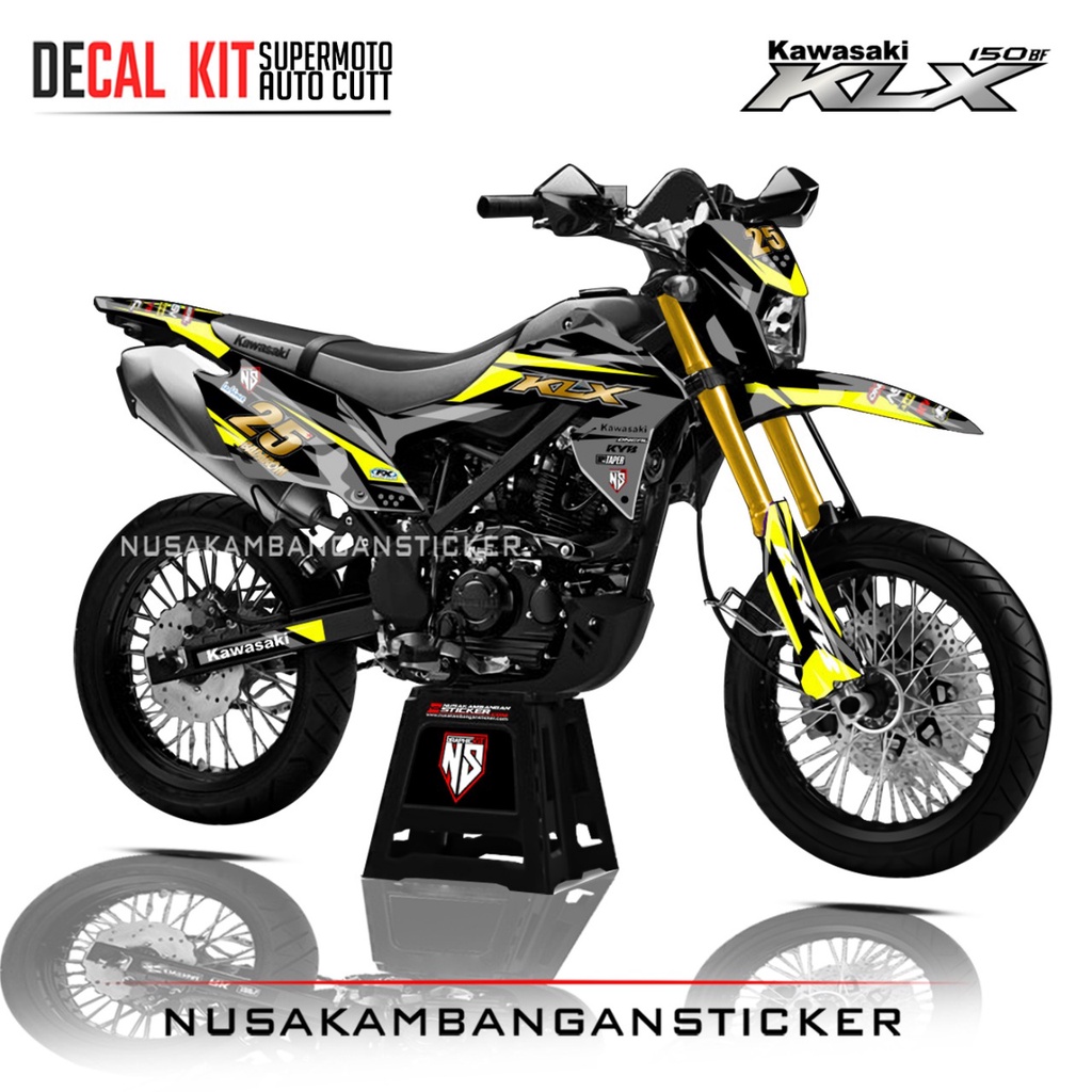 Decal Stiker Supermoto Motor Kawasaki KLX 150 BF Full Body Kuning 25 Racing Team Sticker Kit Auto Cu