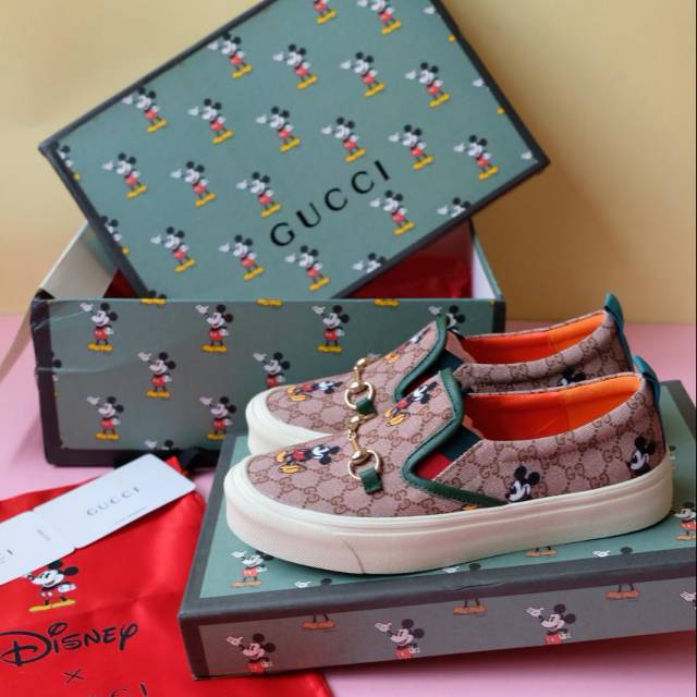 Sepatu gucci Ace be leather Slip on Mickey mouse mirror