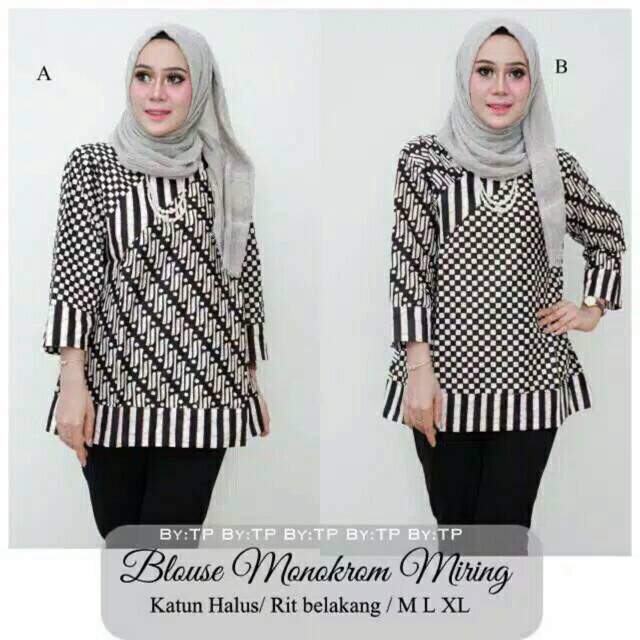 Blus Deenay #2 Monokrom Miring Grey Atasan Batik Modern Casual Kerja Seragam Kantor