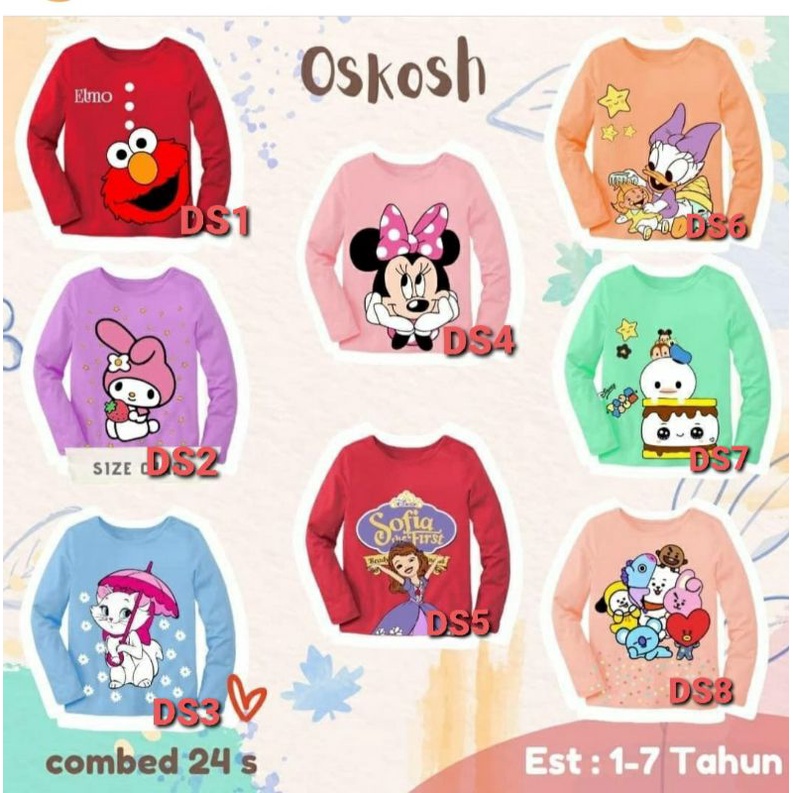 Kaos  disney anak perempuan 1-7 tahun