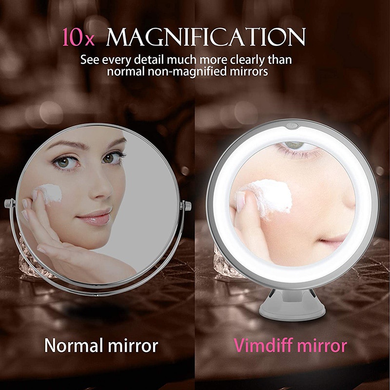 LED kaca cermin makeup Make Up Zoom pembesar 10X Mirror dengan lampu Kaca alat rias kecantikan salon 10X LED Mirror Makeup Mirror Flexible Mirror illuminated Magnifying Vanity Mirrors with Light Make up Miroir Bathroom Mirrors