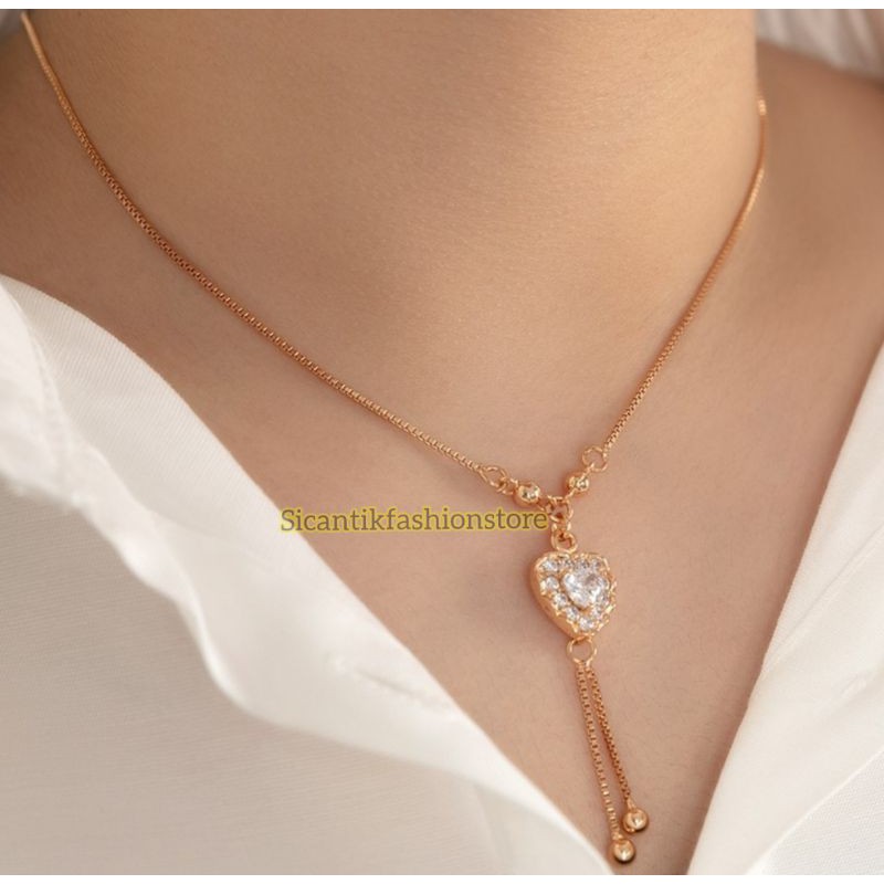 Promo kalung Titanium plus liontin permata Kristal Fashion wanita terlaris perhiasan wanita Ros gold