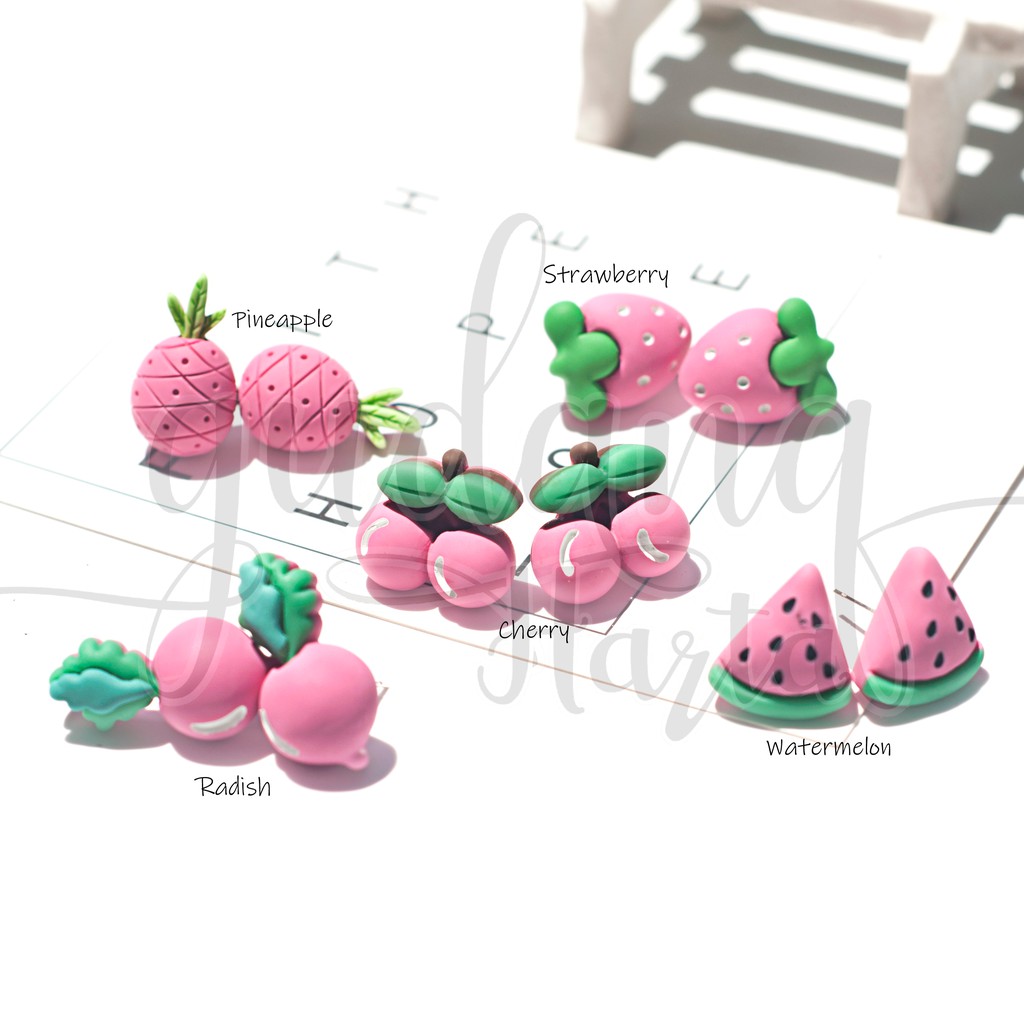 Anting Stud Wanita Pinky Fruit Strawberry Cherry Radish GH 203810