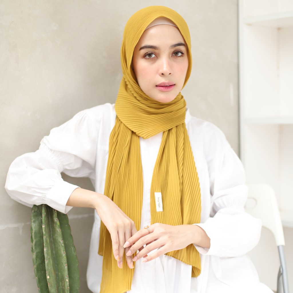 Lozy Hijab - Ayra Pleats Shawl ( Pashmina Full Plisket )-Light Mustard