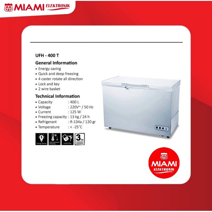 Chest Freezer Uchida 400 Liter UFH-400T / Freezer Box Uchida 125 Watt UFH400T