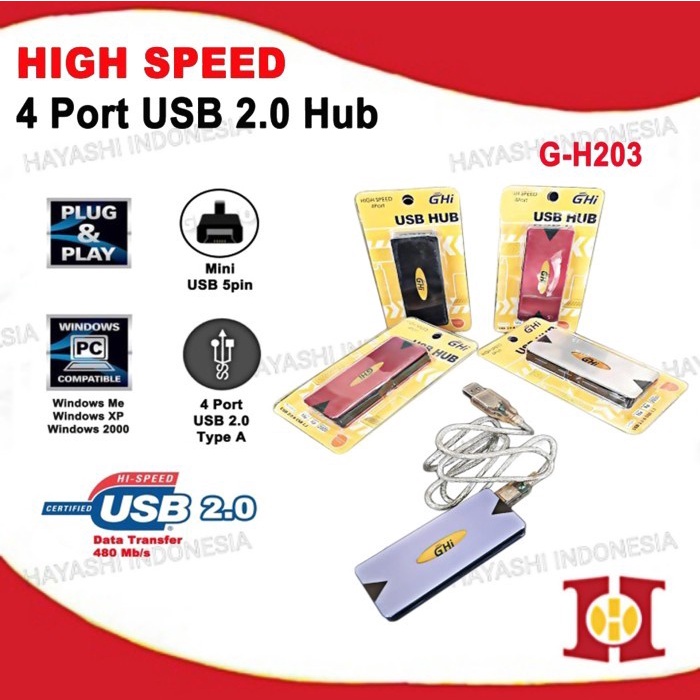 USB2.0 Hub 4 Port Desktop High Speed Data Memory Komputer Laptop PC