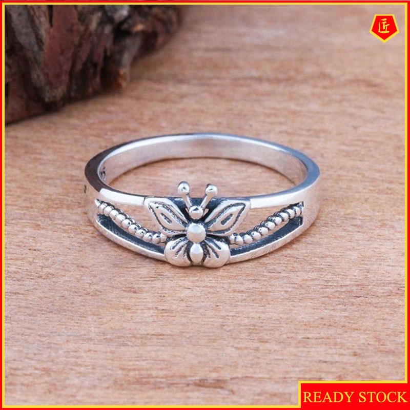 [Ready Stock]S925 Silver Butterfly Ring Retro Simple