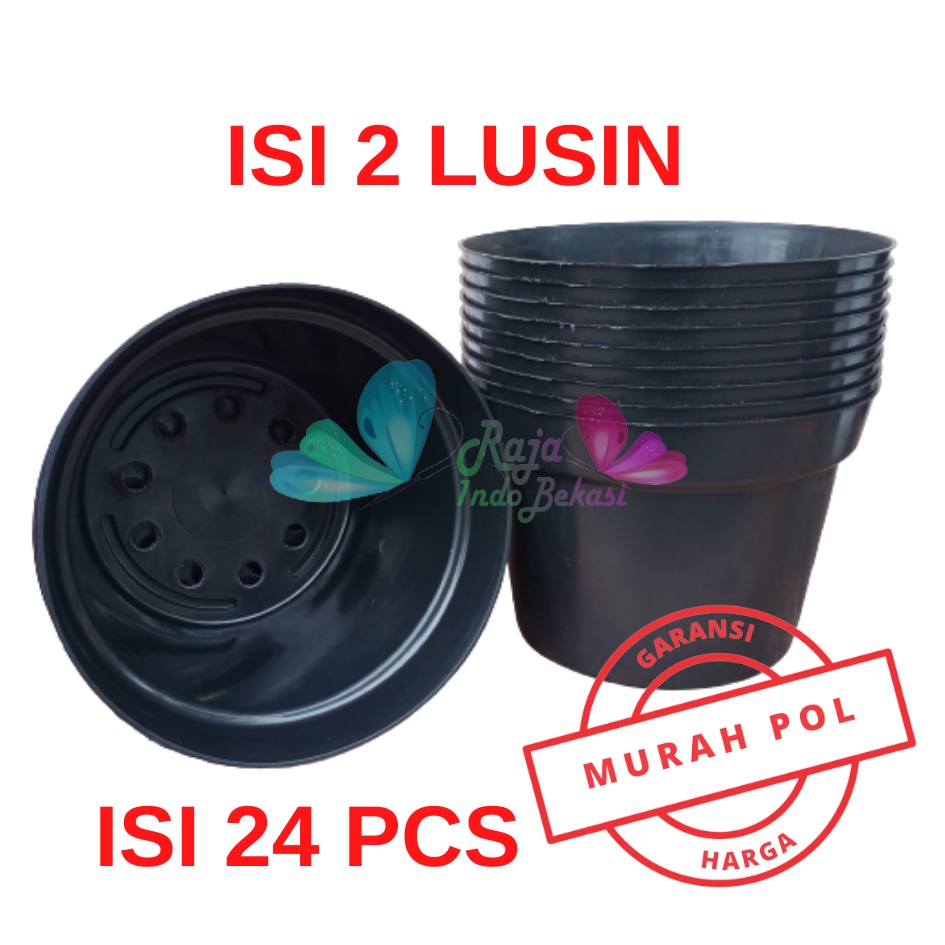 PROMO LUSINAN Pot Bunga Murah /Pot Tanaman /Pot Plastik uk 20 CM Hitam (isi 12 PCS)