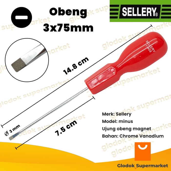 Obeng Minus 3 inch Sellery 11-403 Diameter 3mm Panjang Besi 7.5cm Magnet