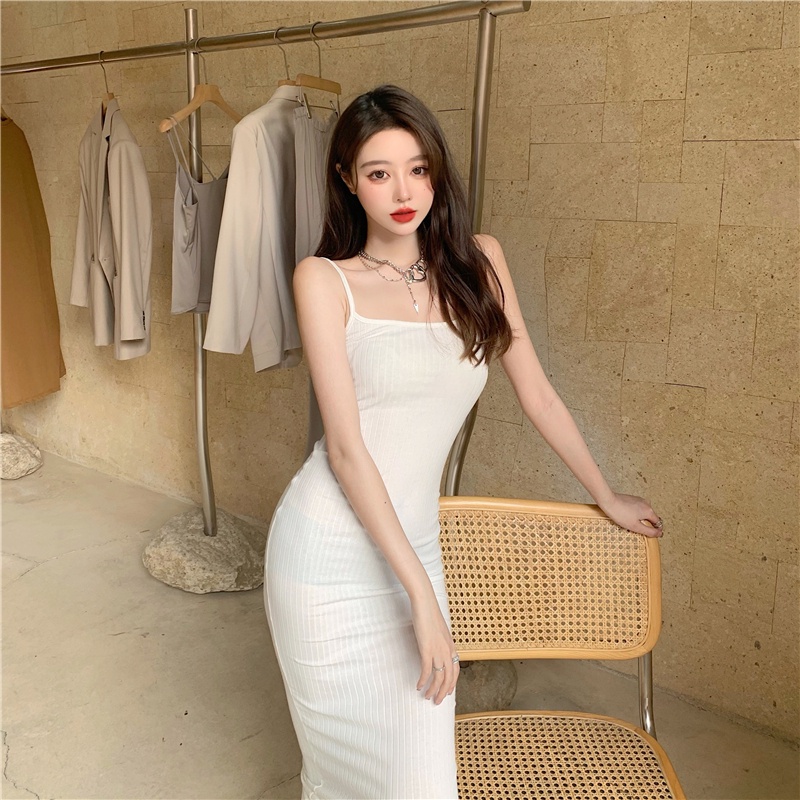 midi dress korea french white dress pack hip tight strap rok midi