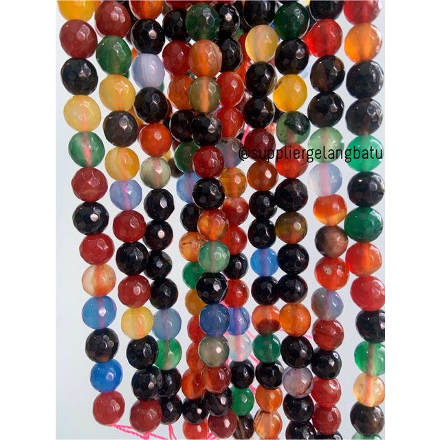 bahan multicolour onyx cutting 8mm natural corak akik alam faceted