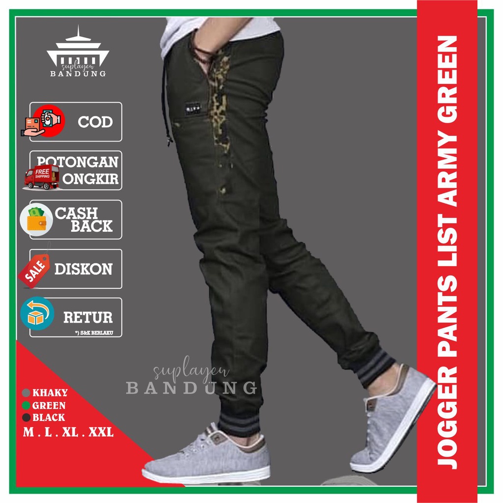 Jogger Celana Panjang Joger Pants List Army Fashion Pakaian Fashion Pria Branded Bahan Katun Warna H