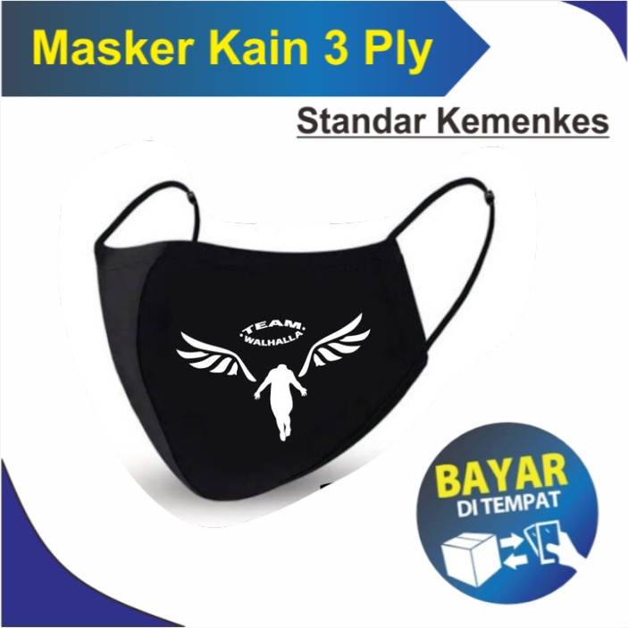 Masker Kain 3 Ply masker TEAM VALHALLA - Kain 3 Lapis LOGO ANIME / HITAM 3 Lapis EARLOOP HEADLOOP to